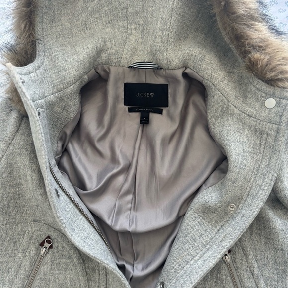 J.Crew Women’s Chateau Parka Italian Wool Size 4 Coat with Faux Fur Hood - Picture 7 of 8